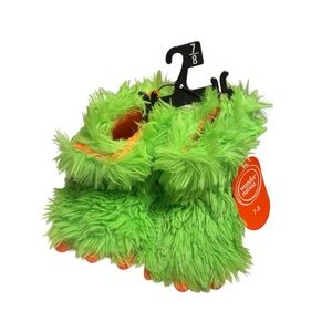 Wonder Nation Monster Claw Neon Green Fuzzy Slippers with Orange Details